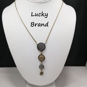 Lucky Brand Silver Gold Four Graduated Medallion Rhinestone Necklace, 26 Inches